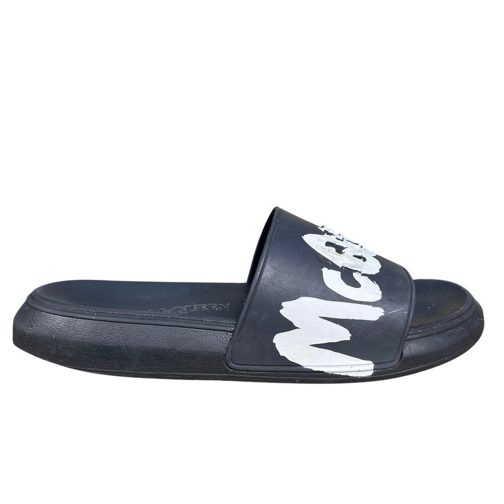 Alexander McQueen Graffiti Logo Black Slide Sandals Size 41 M 8 W 10